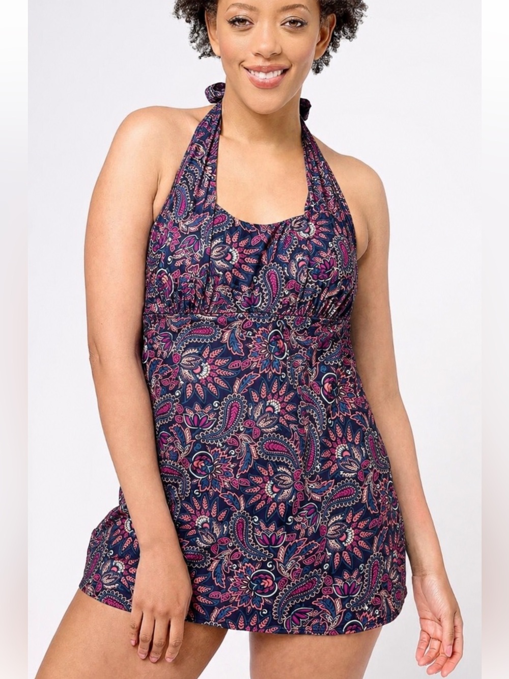 NWT‎ Lands' End Square Neck Halter Swim Dress One-Piece Swimsuit Paisley Size XL